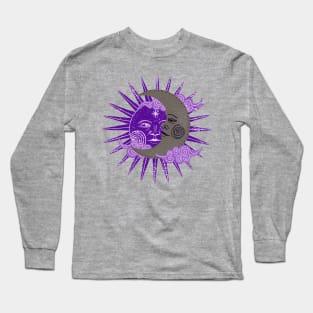 Celestial Purple Sun & Moon Shirt, Sun Moon Stars Tee, Mystical Tee, Moon and Stars, Bohemian Tshirt, Astronomical Long Sleeve T-Shirt